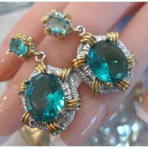 TUORMALINE OVAL CUT GEMSTONE 14 K GOLD FILLING DROP LADIES STUNNING EARRING